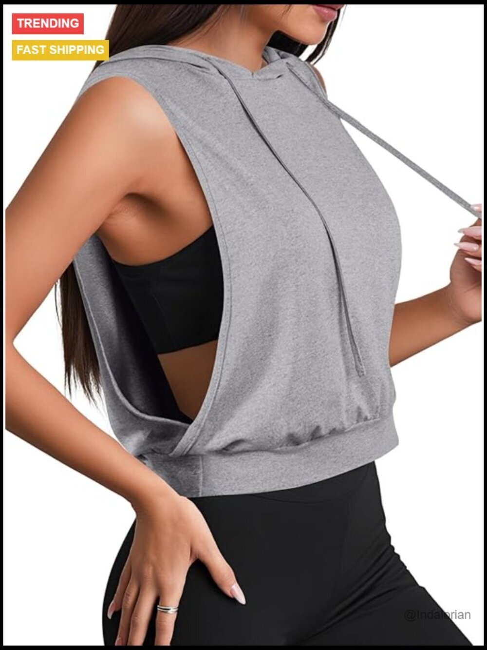 Sleeveless Hooded Crop Top Women's Workout Tank Open Side Athletic Gym Top